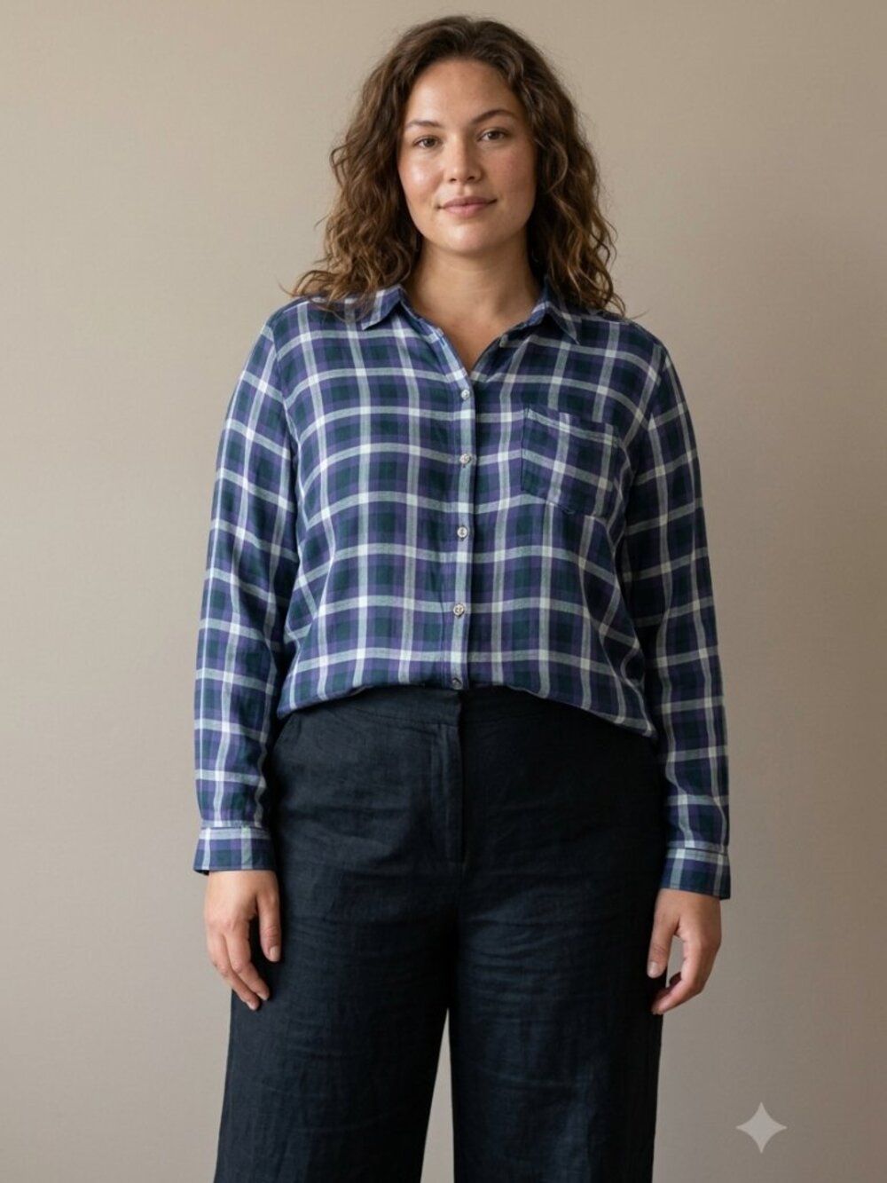 Jane & Delancey Women's Size 1X Green Blue Plaid Button Up Shirt